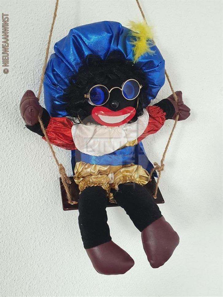 Authentieke vintage zwarte Piet pop schommel - 35cm, blauw, Diversen, Sinterklaas, Nieuw, Verzenden
