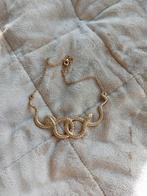 Gouden halsketting met verweven slangen en zirkonia's, Ophalen of Verzenden, Nieuw, Goud, Overige materialen