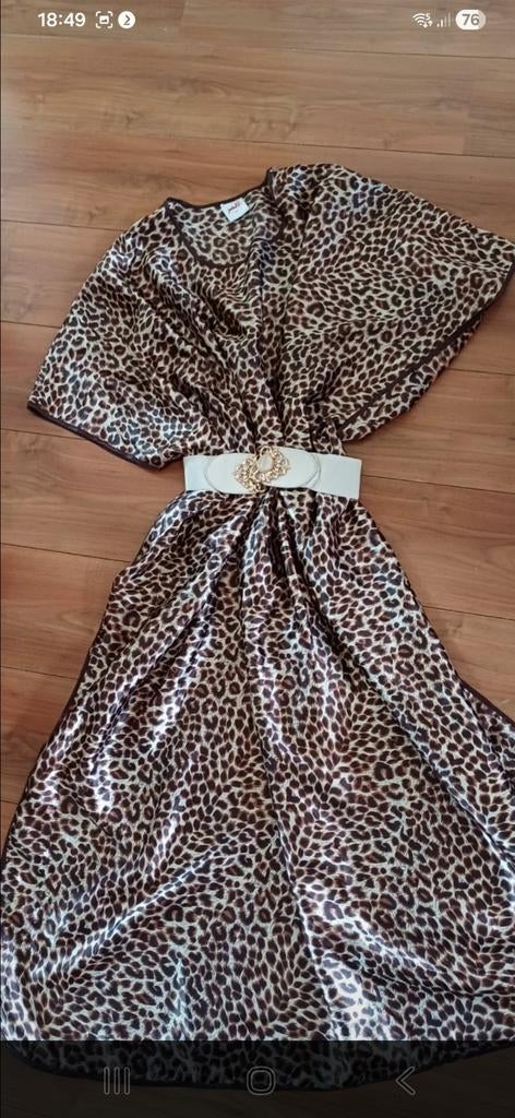 Mooie lange kimono/ strandjurk met panterprint maat XL, excl, Bruin, Maat 46/48 (XL) of groter, Nieuw, Ophalen of Verzenden