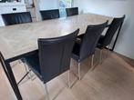 Eettafel. Visgraat hout ingelegd, zwart metalen onderstel €, Huis en Inrichting, Tafels | Eettafels, Ophalen, Gebruikt, 200 cm of meer