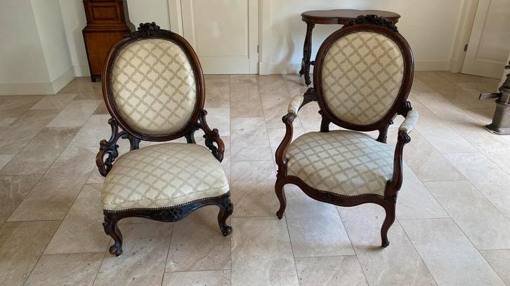 Antieke biedermeier stoel en breistoel, Antiek en Kunst, Antiek | Meubels | Stoelen en Banken, Ophalen of Verzenden