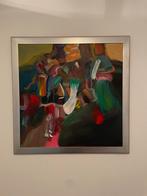 Modern schilderij met zilveren lijst - 100x100 cm, Antiek en Kunst, Kunst | Schilderijen | Abstract, Ophalen