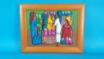 Prachtig kleurrijk schilderij op canvas, Markt Afrika. 6C7, Schilderij, Gebruikt, Ophalen of Verzenden