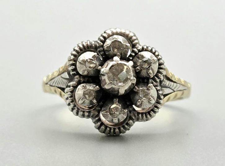 Gouden antieke design ring diamanten Ca: 0.25ct. 2025/649, Sieraden, Tassen en Uiterlijk, Antieke sieraden, Ring, Goud, Met edelsteen