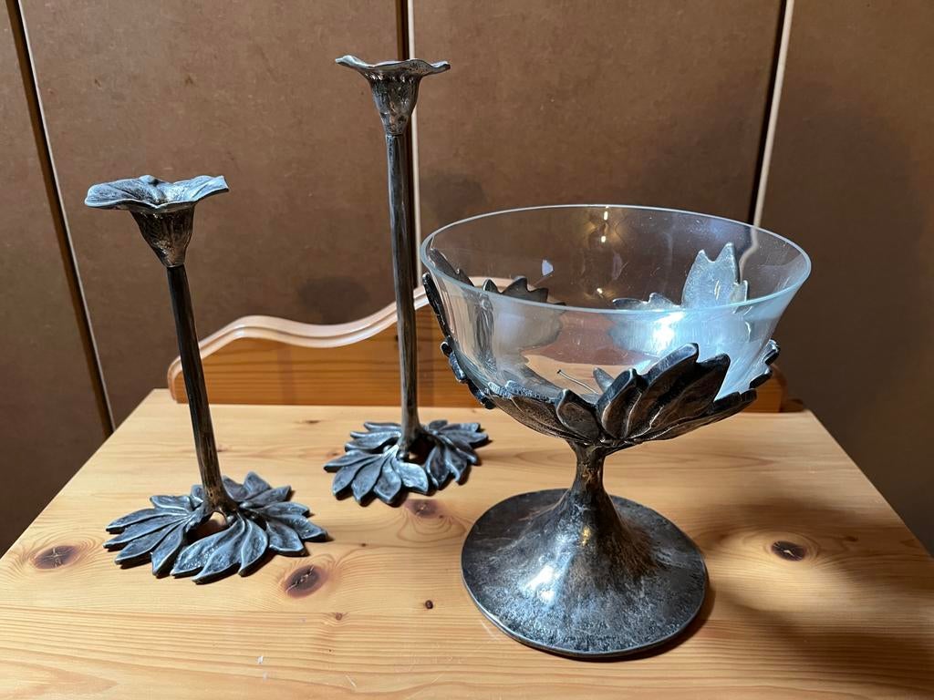 Fruitschaal met kandelaars (verzilverd), Ophalen, Overige materialen, Schaal