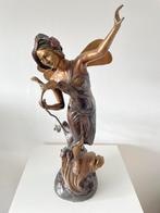 Mooi bronzen beeld van Elf/nimf met bloem +/-60cm, Antiek en Kunst, Ophalen of Verzenden