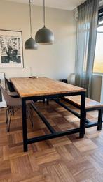 Complete eethoek – Teak + Kubikoff stoelen, Ophalen, Gebruikt, Teak, industrieel, 4 tot 6 stoelen