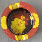 Vintage lava aardewerk asbak- rood, geel en bruin geglazuurd, Ophalen