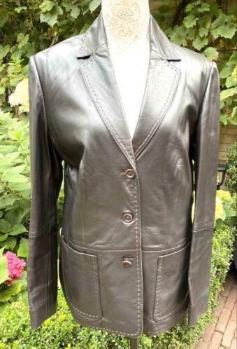 Gerry Weber leren jasje maat 40, Kleding | Dames, Jasjes, Kostuums en Pakken, Zo goed als nieuw, Jasje, Maat 38/40 (M), Bruin