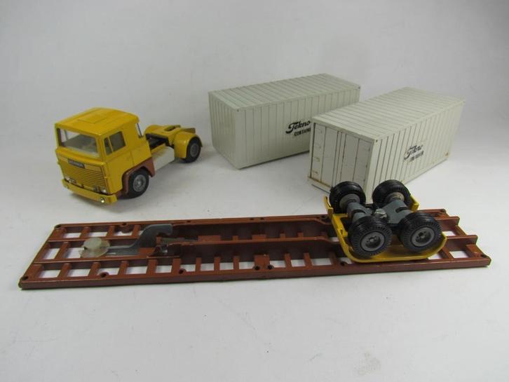 Tekno Scania LB141 2x20ft container oplegger, Hobby en Vrije tijd, Modelauto's | 1:50, Gebruikt, Bus of Vrachtwagen, Tekno, Ophalen of Verzenden