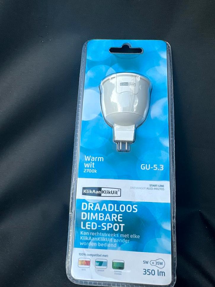 4x KlikAanKlikUit LED Spot GU-5.3 Dimbaar, Huis en Inrichting, Lampen | Spots, Nieuw, Plafondspot of Wandspot, Kunststof, Led