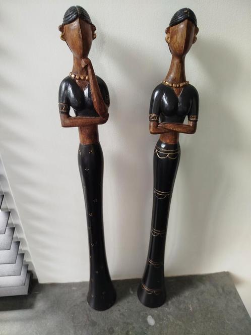 Houten Dames Beelden - Set van 2, Antiek en Kunst, Kunst | Beelden en Houtsnijwerken, Ophalen of Verzenden