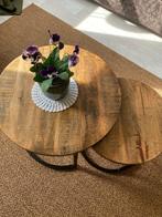 Mango houten salontafels met zwart frame, Ophalen, 50 tot 100 cm, Rond, 50 tot 100 cm