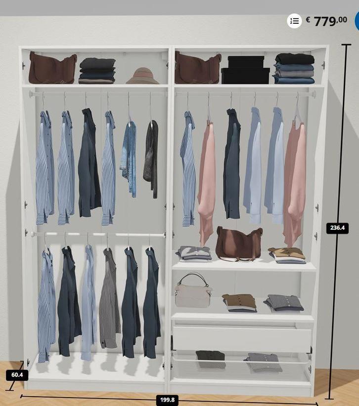 IKEA PAX kledingkast 200x58x236cm, Bezorg-/montageoptie, Huis en Inrichting, Kasten | Kledingkasten, Gebruikt, 200 cm of meer