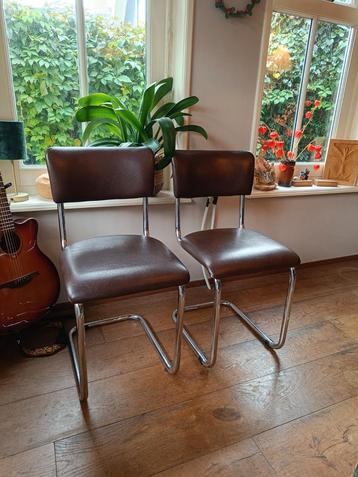 Buisframe stoel donkerbruin, skai 'leer', 4 stuks beschikbaar voor biedingen
