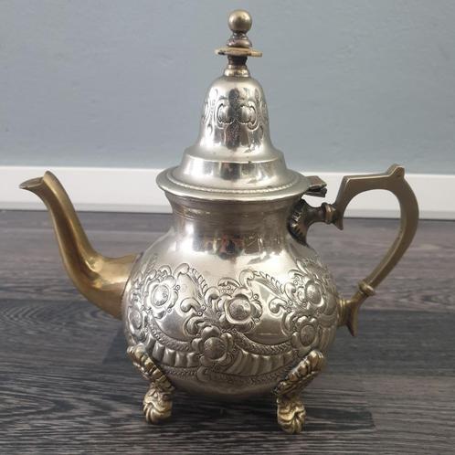 Vintage Verzilverde Marokkaanse theepot (+-1 Liter), Antiek en Kunst, Antiek | Servies los, Ophalen of Verzenden