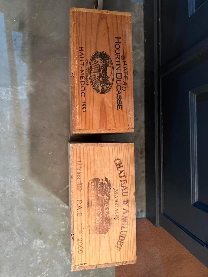 2 Houten Wijnkisten - Decoratief & Praktisch, Huis en Inrichting, Woonaccessoires | Kisten, Gebruikt, Minder dan 50 cm, Grenenhout
