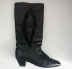 Vintage lederen laarzen met lage hak, Hoge laarzen, Verzenden, Zwart, Vintage
