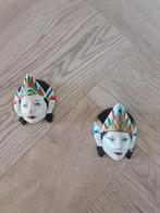 2 houten Oosterse snijwerkjes / gezichtjes (9 cm * 7 cm)., Ophalen of Verzenden