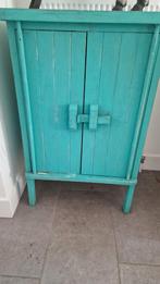 Turquoise houten kastje met deurtjes, Ophalen, Vintage, 50 tot 100 cm, 25 tot 50 cm