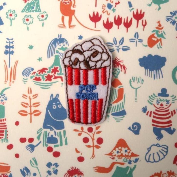 Popcorn opstrijk plaatje patch badge applicatie embleem, Hobby en Vrije tijd, Kledingapplicaties en Hotfix, Nieuw, Overige applicaties