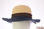 Dames zomerhoed beige en blauw met polkadot band 53-57 nieuw, Ophalen of Verzenden, Nieuw, One size fits all, Hoed