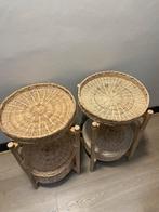Nachtkastjes of bijzet tafeltjes - rond vintage look Rotan, Huis en Inrichting, Tafels | Bijzettafels, Overige materialen, Minder dan 55 cm
