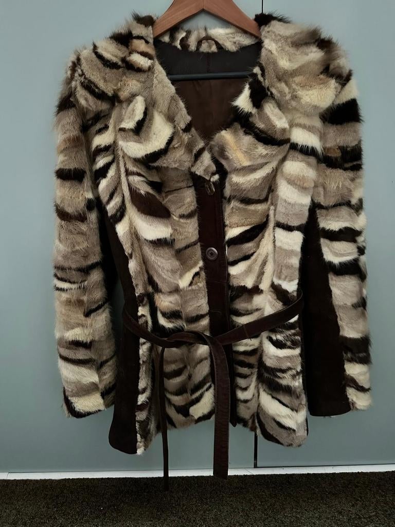 Vintage leer met bont jas maat 38 - Perfecte staat!, Maat 38/40 (M), Bruin, Ophalen of Verzenden, Zo goed als nieuw