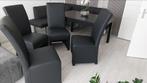 Zwarte leren stoelen - set van 4, Huis en Inrichting, Stoelen, Zwart, Leer, Ophalen of Verzenden, Zo goed als nieuw