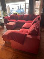 Ruime Bordeaux rode hoekbank met comfortabele kussens, Ophalen, Gebruikt, 100 tot 125 cm, Hoekbank