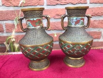 aziatica: antieke bronzen cloisonné vaasjes, Japan beschikbaar voor biedingen