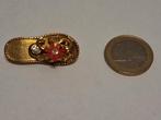 Goudkleurige Broche met Emaille Bloem & Steentjes, Sieraden, Tassen en Uiterlijk, Broches, Met edelsteen, Minder dan 4 cm, Ophalen of Verzenden