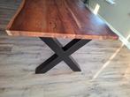 Houten eettafel met zwart metalen onderstel live edge, Ophalen, Gebruikt, 100 tot 150 cm, 150 tot 200 cm