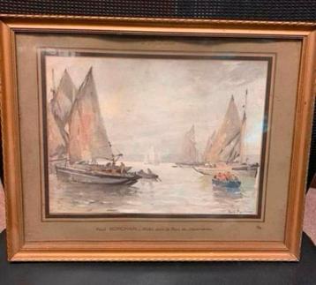 Schilderij aquarel schilder Paul Morchain leuke voorstelling beschikbaar voor biedingen