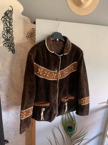 Vintage suede leren jas M L western jacket bohemian beschikbaar voor biedingen