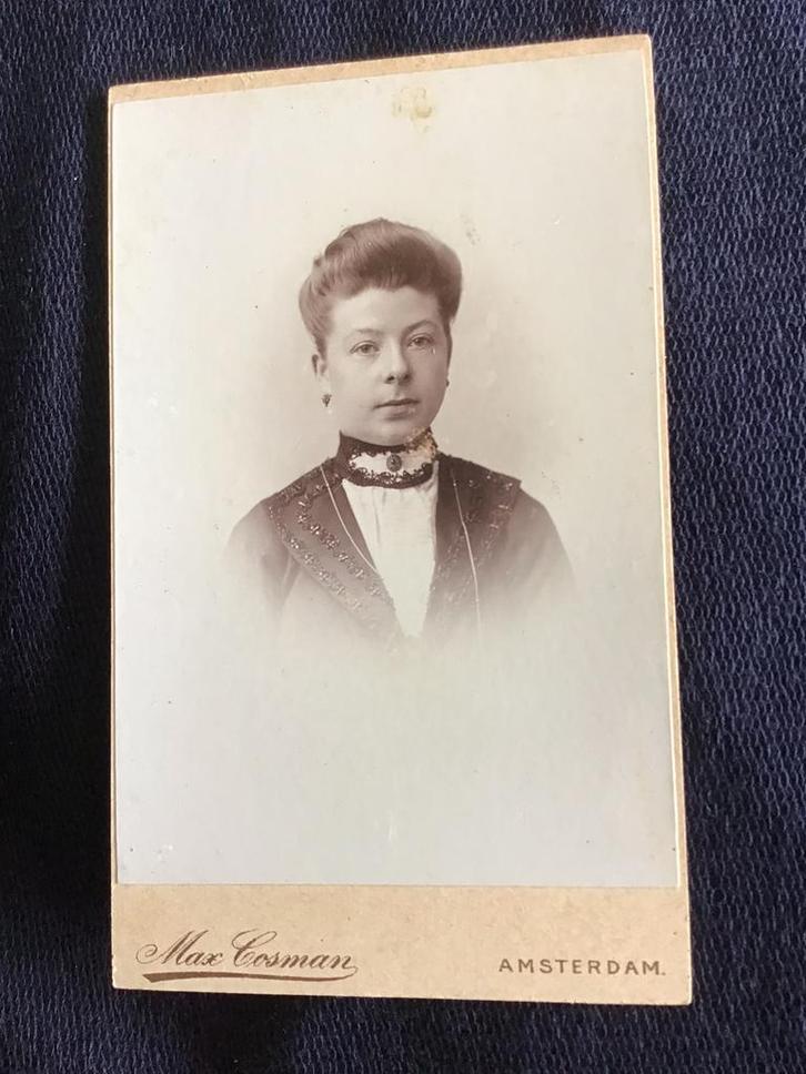 CDV, Jongedame, Max Cosman, Amsterdam, Carte de Visite, Verzamelen, Foto's en Prenten, Gebruikt, Foto, Voor 1940, Ophalen of Verzenden