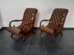 Chesterfield stoelen (2x) - vintage, Gebruikt, Chesterfield, 75 tot 100 cm, Ophalen of Verzenden