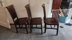 Hoge Teak stoelen drie, Huis en Inrichting, Stoelen, Ophalen, Zo goed als nieuw, Bruin, Drie