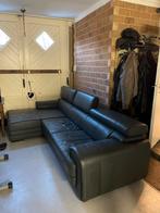 Lederen hoekbank, donker grijs, Huis en Inrichting, Ophalen, Zo goed als nieuw, Vierpersoons of meer