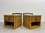 2 rieten nachtkastjes / bijzettafels, Huis en Inrichting, Tafels | Bijzettafels, Minder dan 55 cm, Rond, Zo goed als nieuw, Ophalen