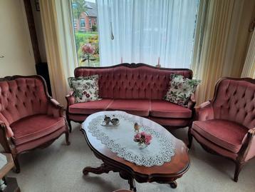 Prachtige zithoek barokstijl oudroze bekleding incl tafel beschikbaar voor biedingen
