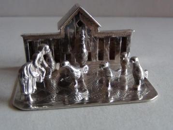Miniatuur zilver L108c kippen haan hok zilveren miniaturen beschikbaar voor biedingen