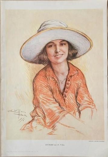 Vintage kunstdruk ‘Sourire’ (1927) – charmant Frans portret beschikbaar voor biedingen