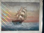 Vintage Schip Mooie Kleuren en Goud Accenten Gesigneerd., Verzamelen, Scheepvaart, Ophalen of Verzenden, Zo goed als nieuw