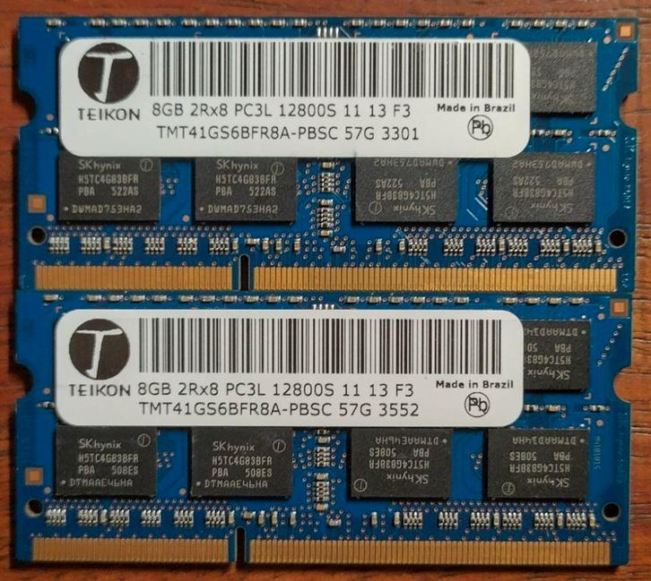 16GB DDR3L 2x8GB PC3L-12800 1600MHz Teikon/Hynix Sodimm 1529, Computers en Software, RAM geheugen, Gebruikt, Laptop, 16 GB, DDR3