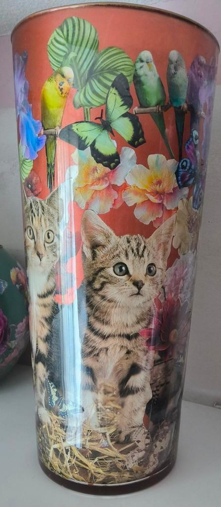 *Mooie decoupagevaas*, Huis en Inrichting, Woonaccessoires | Vazen, Zo goed als nieuw, Overige kleuren, Minder dan 50 cm, Glas