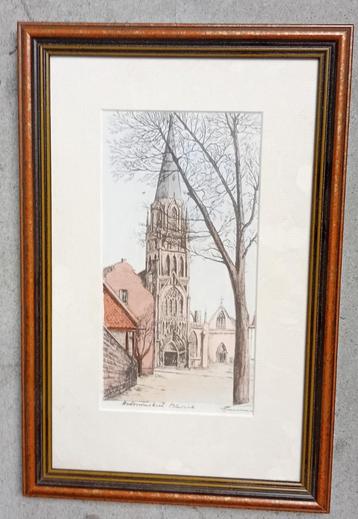 Vintage Tekening Antoniuskerk Blerick Kunst Limburg Print beschikbaar voor biedingen