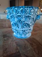 Antieke vintage bloempot met blauw decor, Ophalen of Verzenden