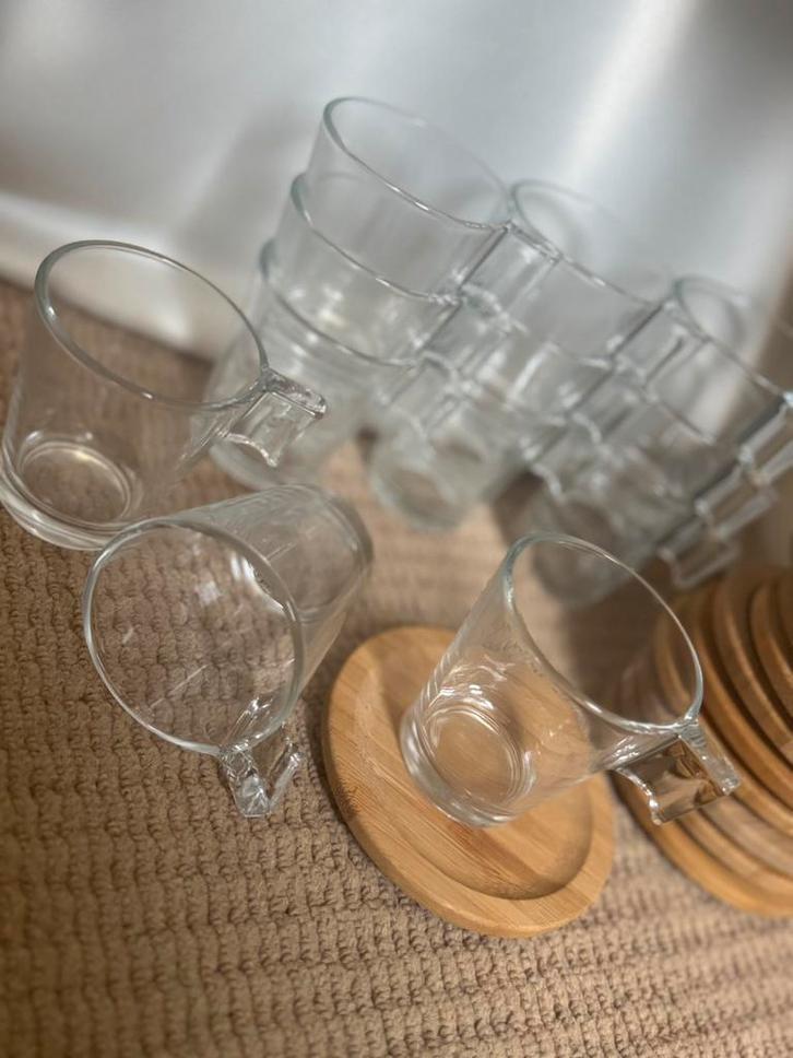 12 espresso kopjes met bamboe onderzetters – NIEUW –, Huis en Inrichting, Keuken | Servies, Nieuw, Kop(pen) en/of Schotel(s), Overige stijlen