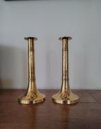 2 koperen kandelaars, art deco, Gebruikt, Ophalen of Verzenden, Kandelaar, 25 tot 50 cm